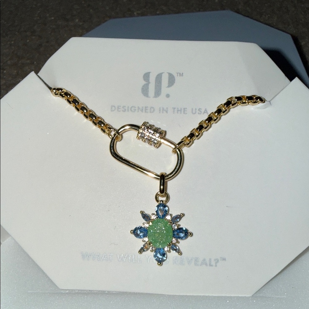 Gold Necklace with Blue and Green Pendant